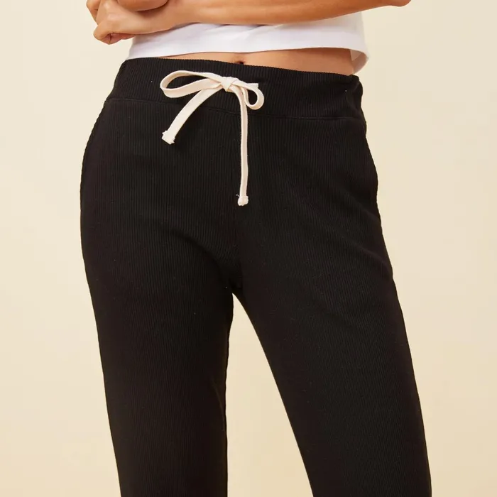 Women Sweats MONROW Rib Straight Leg Pant Black