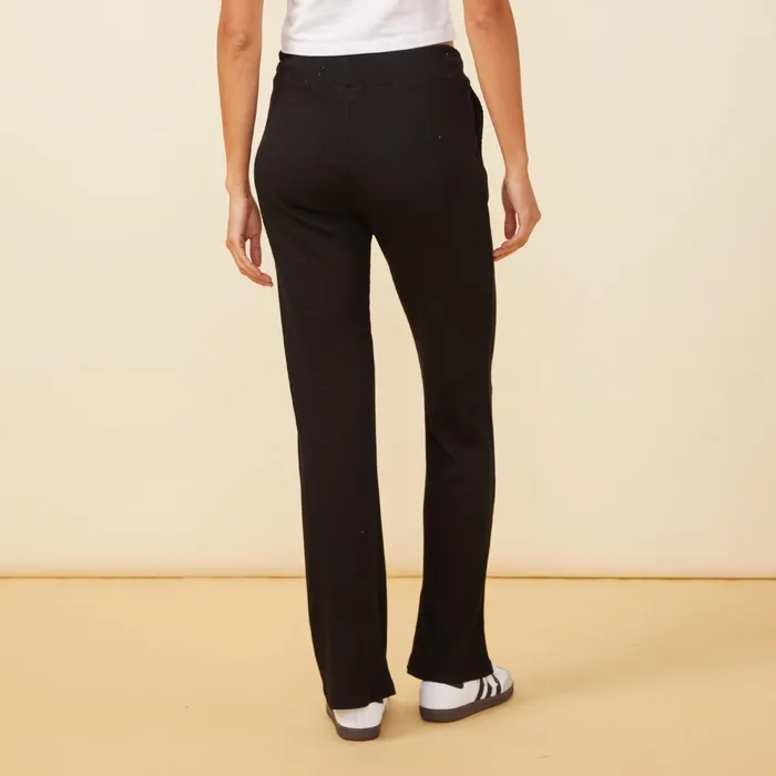Women Sweats MONROW Rib Straight Leg Pant Black