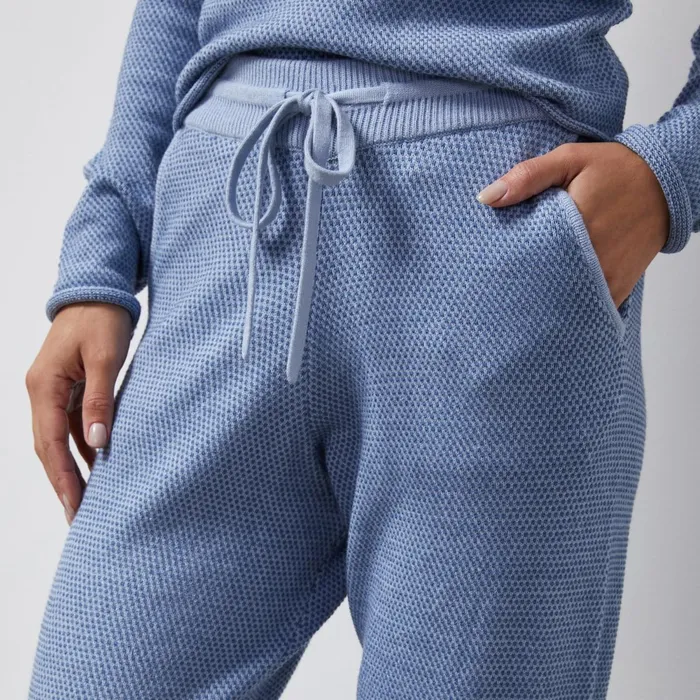 Women Sweats MONROW Soft Knit Textured Cuffed Jogger Light Blue
