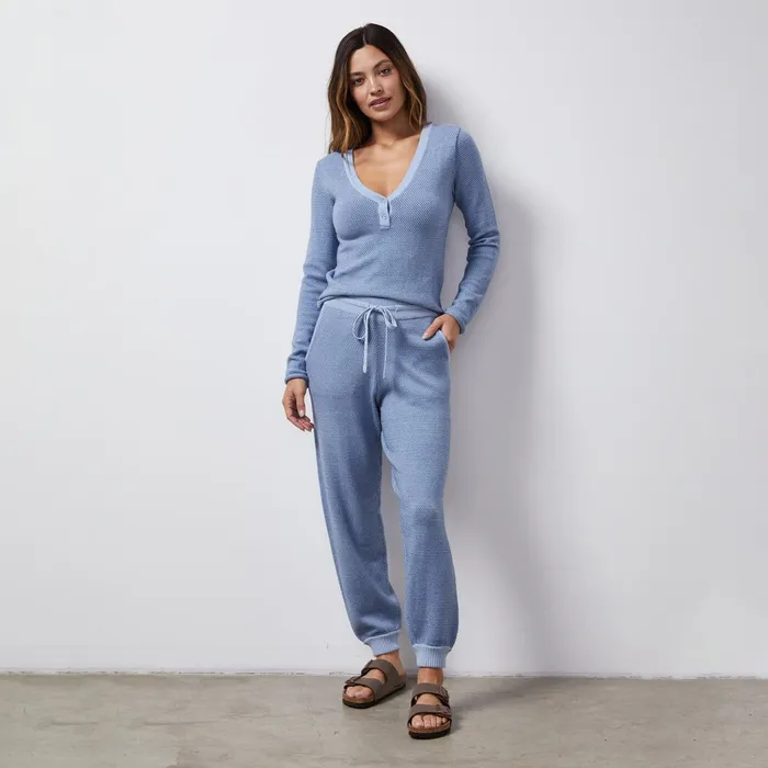 Women Sweats MONROW Soft Knit Textured Cuffed Jogger Light Blue