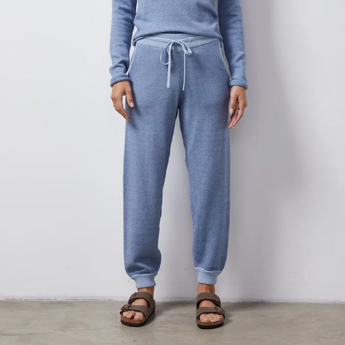 Women Sweats MONROW Soft Knit Textured Cuffed Jogger Light Blue