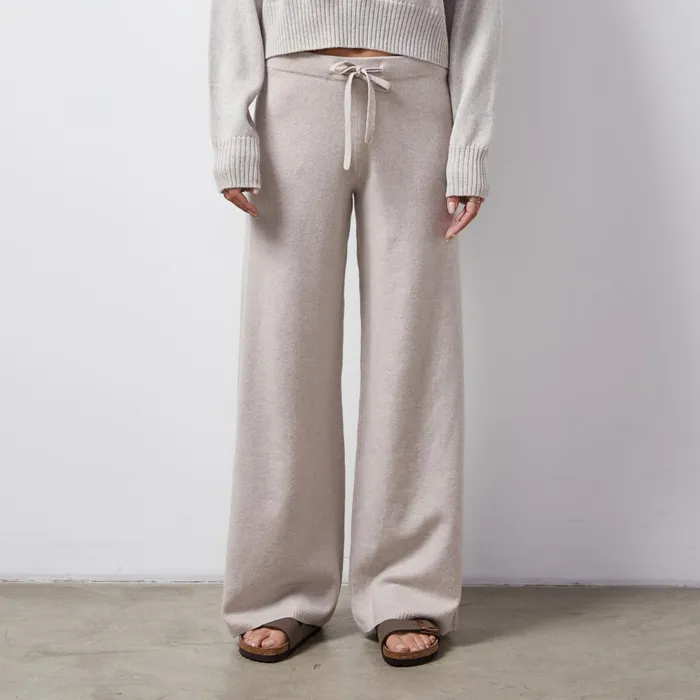 Women Sweats MONROW Wool Cashmere Wide Leg Sweat Oatmeal