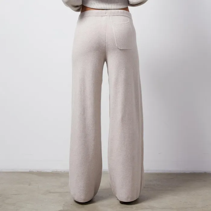 Women Sweats MONROW Wool Cashmere Wide Leg Sweat Oatmeal Women Sweats MONROW Wool Cashmere Wide Leg Sweat Oatmeal