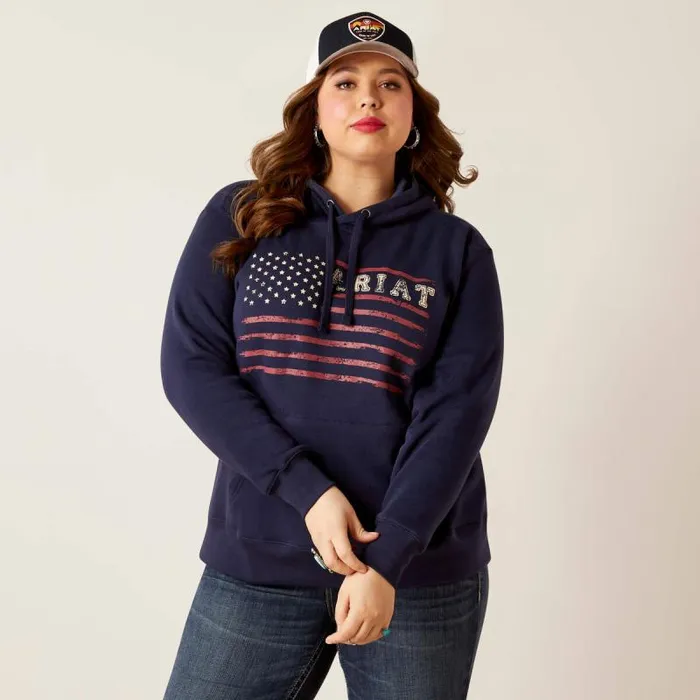 Women Sweatshirts and Hoodies Ariat REAL Flying Flag Hoodie Navy Women Sweatshirts and Hoodies Ariat REAL Flying Flag Hoodie Navy