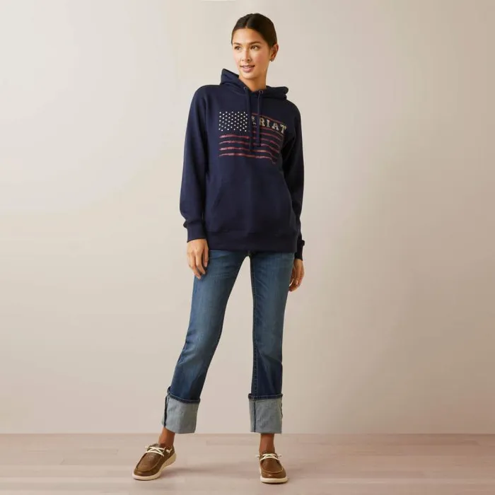 Women Sweatshirts and Hoodies Ariat REAL Flying Flag Hoodie Navy Women Sweatshirts and Hoodies Ariat REAL Flying Flag Hoodie Navy