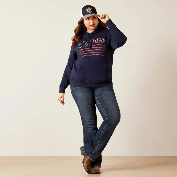 Women Sweatshirts and Hoodies Ariat REAL Flying Flag Hoodie Navy Women Sweatshirts and Hoodies Ariat REAL Flying Flag Hoodie Navy