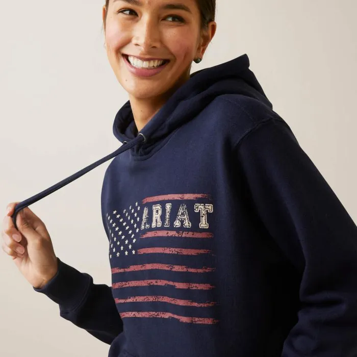 Women Sweatshirts and Hoodies Ariat REAL Flying Flag Hoodie Navy Women Sweatshirts and Hoodies Ariat REAL Flying Flag Hoodie Navy