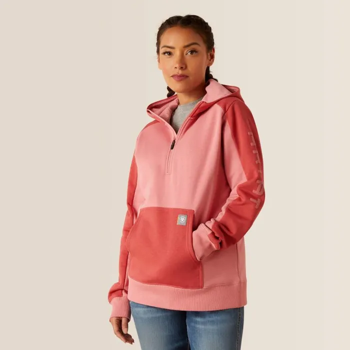 Women Sweatshirts and Hoodies Ariat Rebar Colorblocked 12 Zip Hoodie Mauveglowmineral Red