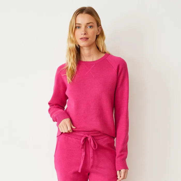 Women Sweatshirts MONROW Soft Knit Raglan Sweater Fuchsia