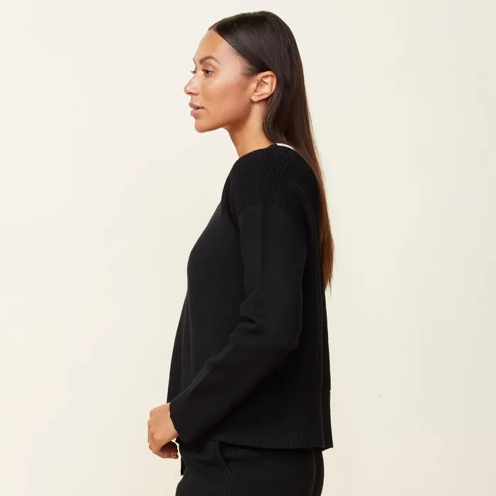 Women Sweatshirts MONROW Soft Knit V Neck Sweater Black