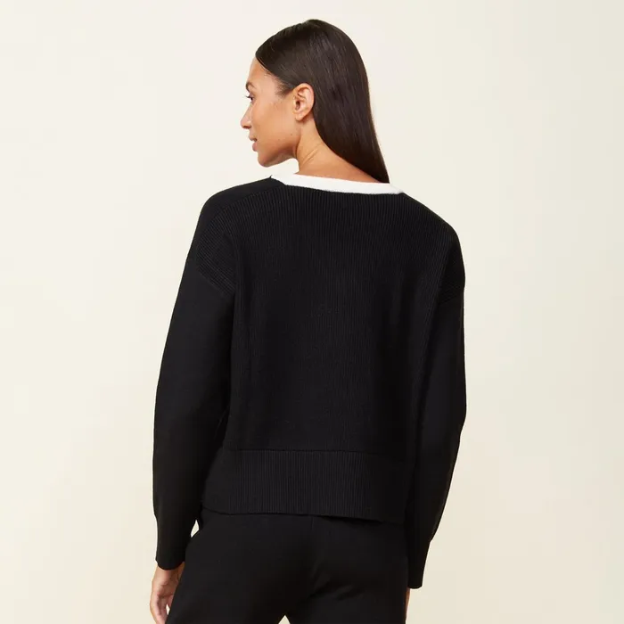 Women Sweatshirts MONROW Soft Knit V Neck Sweater Black