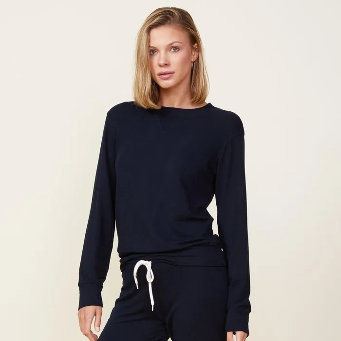 Women Sweatshirts MONROW Supersoft Crew Neck Sweatshirt Blue Black
