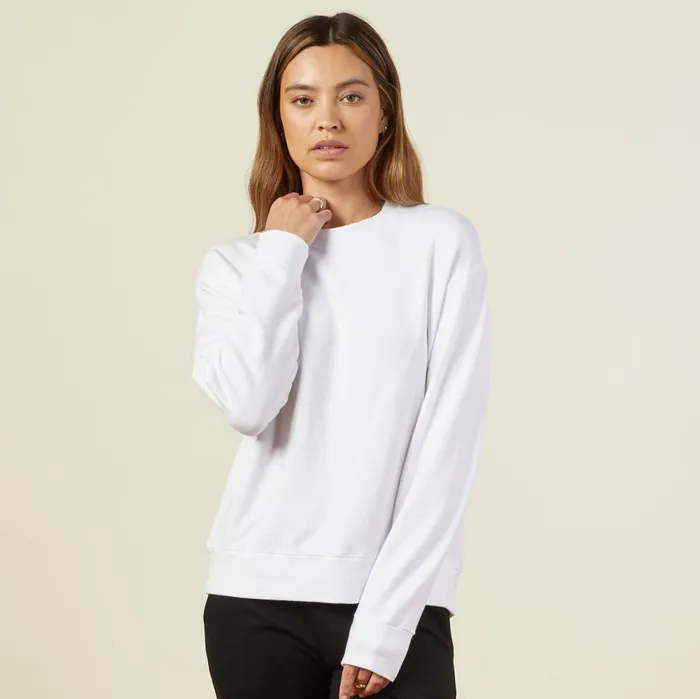 Women Sweatshirts MONROW Supersoft Fleece Boyfriend Sweatshirt White