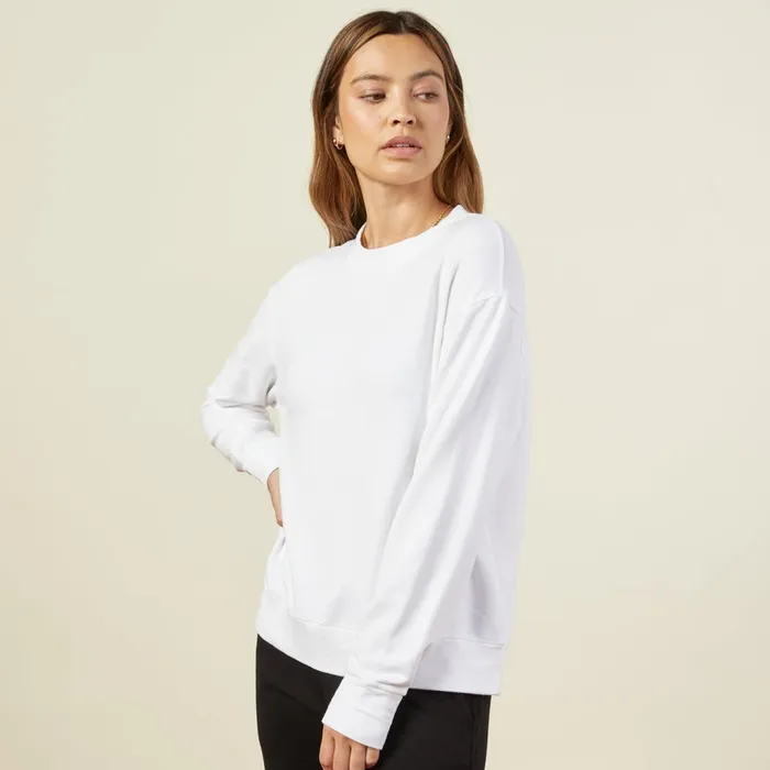 Women Sweatshirts MONROW Supersoft Fleece Boyfriend Sweatshirt White