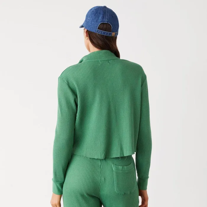 Women Sweatshirts MONROW Waffle Half Zip Sweatshirt Green Apple