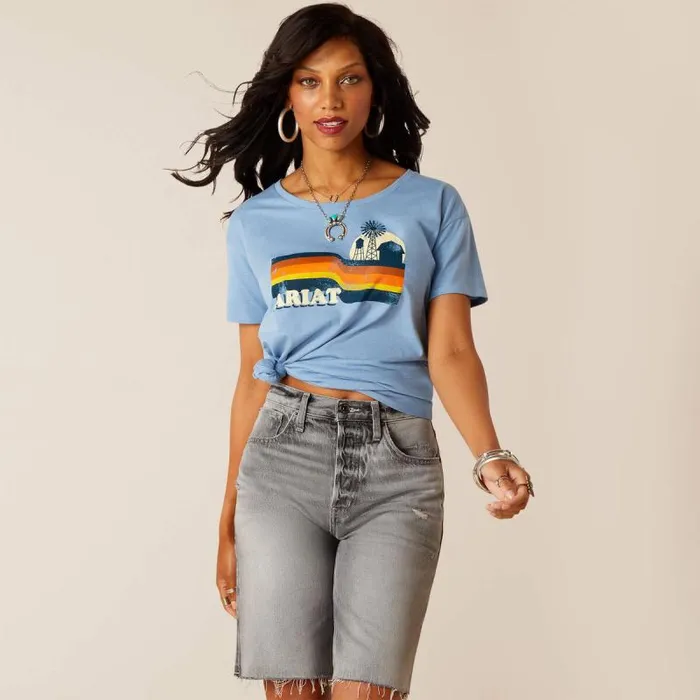 Women TShirts and Tops Ariat Ariat Acres TShirt Light Blue Heather