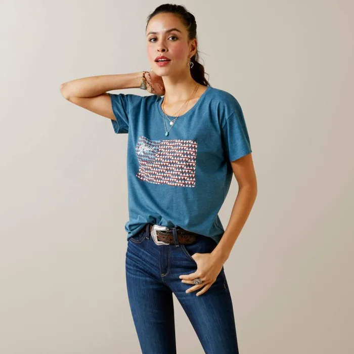 Women TShirts and Tops Ariat Ariat Amarillo TShirt Steel Blue Heather