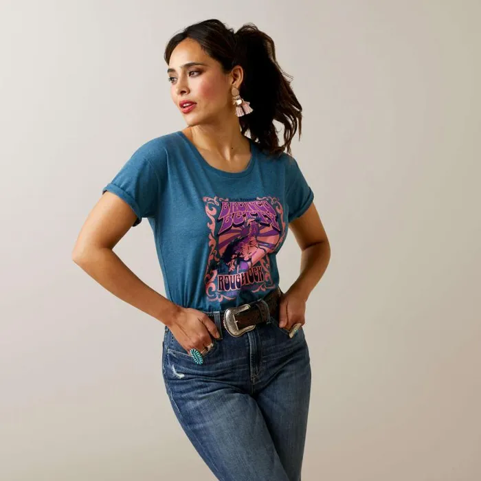 Women TShirts and Tops Ariat Ariat Bronco Betty TShirt Steel Blue Heather