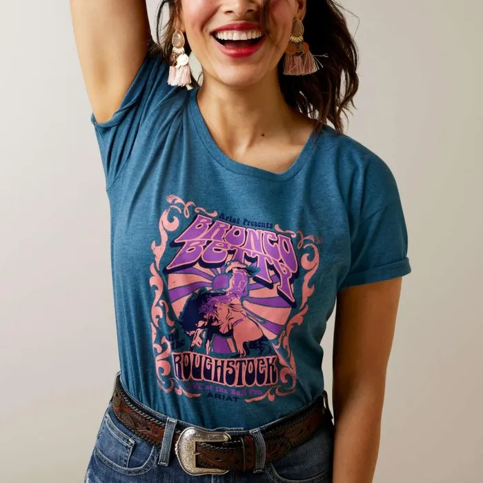 Women TShirts and Tops Ariat Ariat Bronco Betty TShirt Steel Blue Heather Women TShirts and Tops Ariat Ariat Bronco Betty TShirt Steel Blue Heather