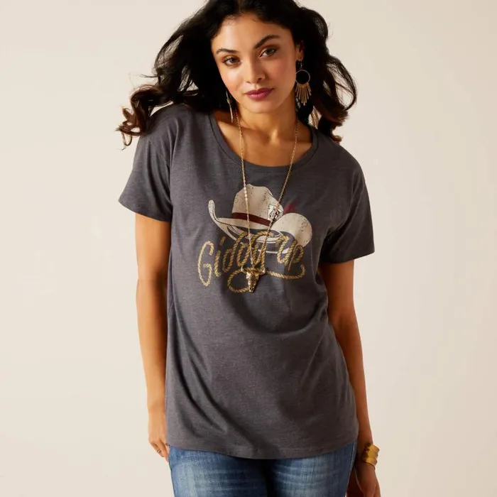 Women TShirts and Tops Ariat Ariat Cowboy Hat TShirt Titanium