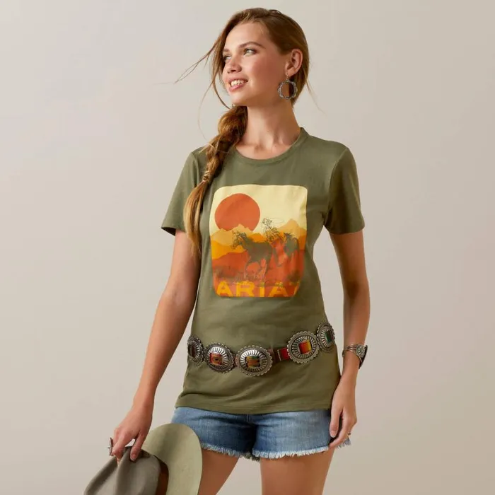 Women TShirts and Tops Ariat Ariat Mustang Fever TShirt Military Heather