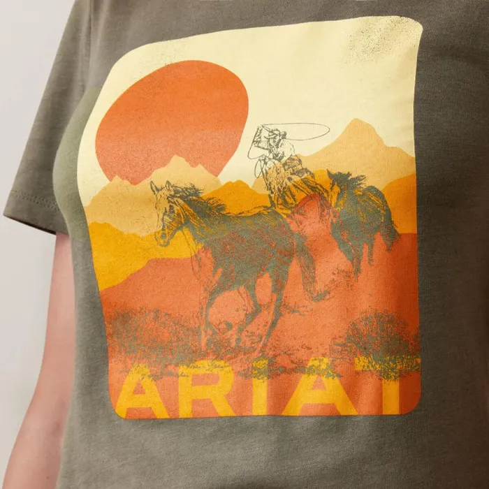 Women TShirts and Tops Ariat Ariat Mustang Fever TShirt Military Heather Women TShirts and Tops Ariat Ariat Mustang Fever TShirt Military Heather