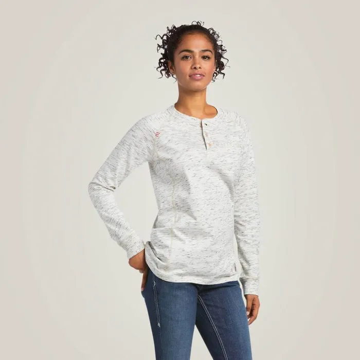 Women TShirts and Tops Ariat FR Air Henley Top Space Dye Heather Grey