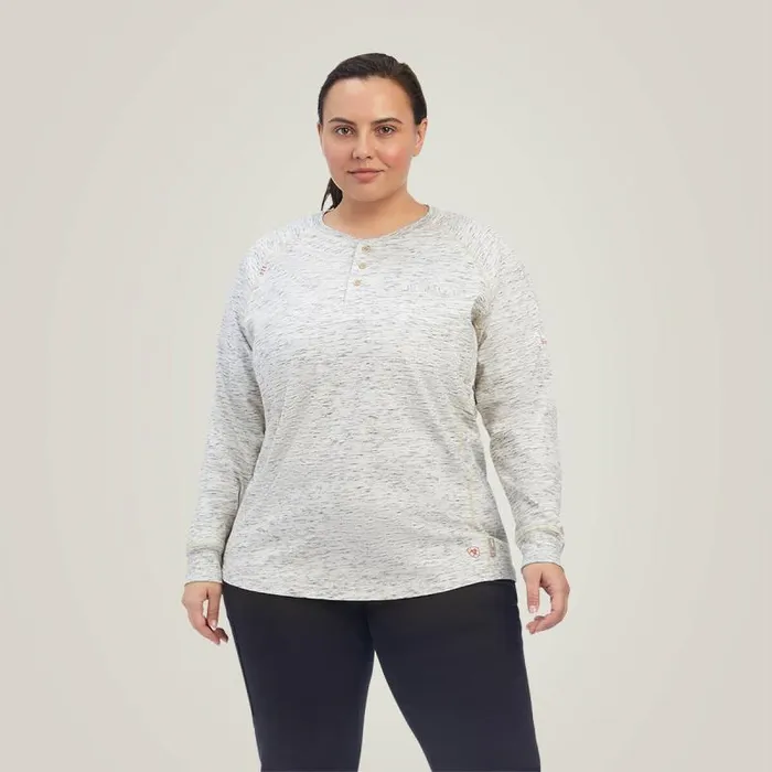 Women TShirts and Tops Ariat FR Air Henley Top Space Dye Heather Grey Women TShirts and Tops Ariat FR Air Henley Top Space Dye Heather Grey