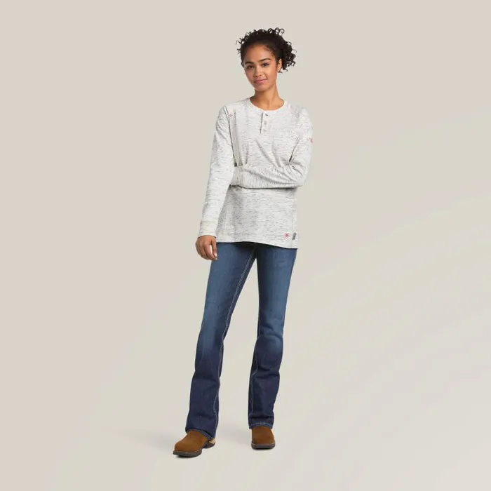 Women TShirts and Tops Ariat FR Air Henley Top Space Dye Heather Grey Women TShirts and Tops Ariat FR Air Henley Top Space Dye Heather Grey