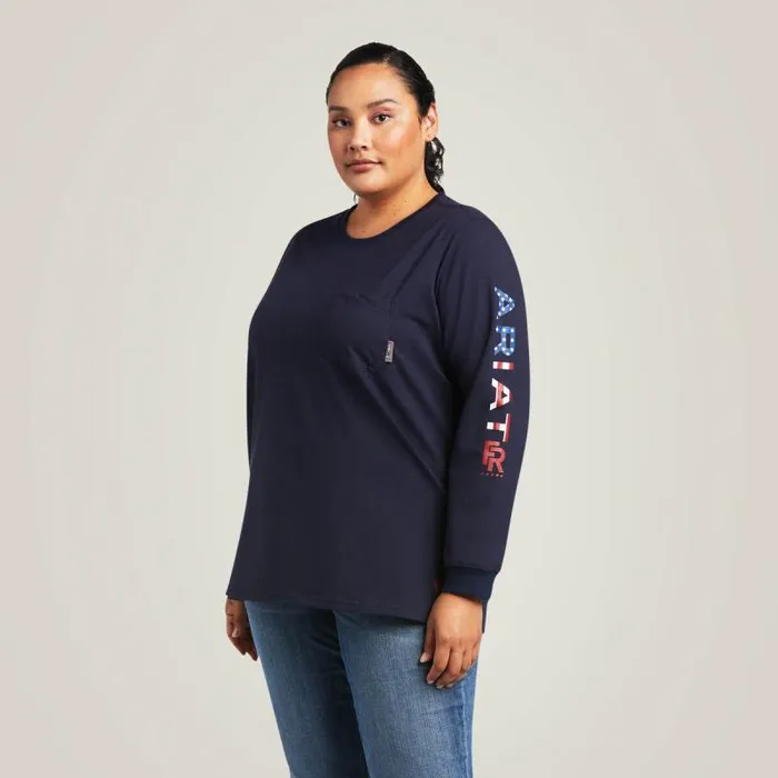 Women TShirts and Tops Ariat FR Stretch Logo TShirt Navyusa Women TShirts and Tops Ariat FR Stretch Logo TShirt Navyusa
