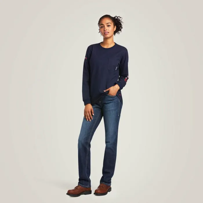 Women TShirts and Tops Ariat FR Stretch Logo TShirt Navyusa Women TShirts and Tops Ariat FR Stretch Logo TShirt Navyusa