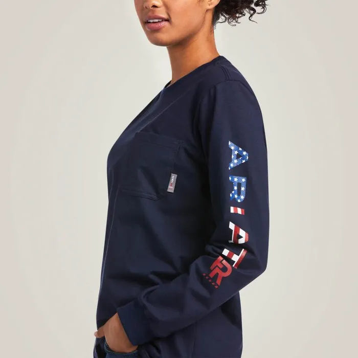 Women TShirts and Tops Ariat FR Stretch Logo TShirt Navyusa Women TShirts and Tops Ariat FR Stretch Logo TShirt Navyusa