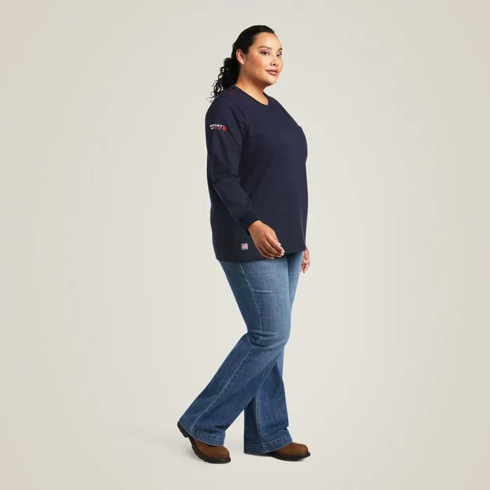 Women TShirts and Tops Ariat FR Stretch Logo TShirt Navyusa Women TShirts and Tops Ariat FR Stretch Logo TShirt Navyusa