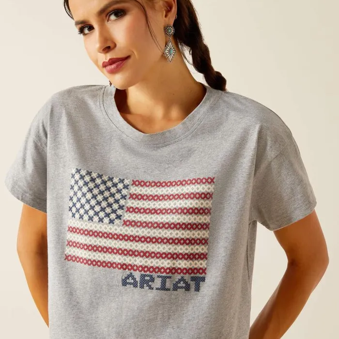 Women TShirts and Tops Ariat Homespun Flag TShirt Heather Grey Women TShirts and Tops Ariat Homespun Flag TShirt Heather Grey