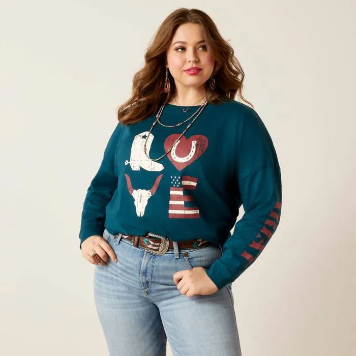 Women TShirts and Tops Ariat Love Oversized Tee Reflecting Pond