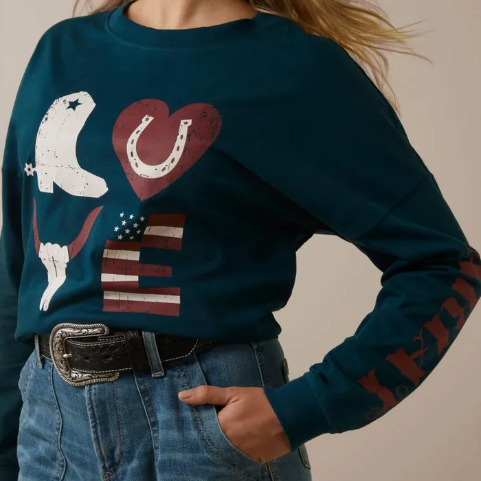 Women TShirts and Tops Ariat Love Oversized Tee Reflecting Pond