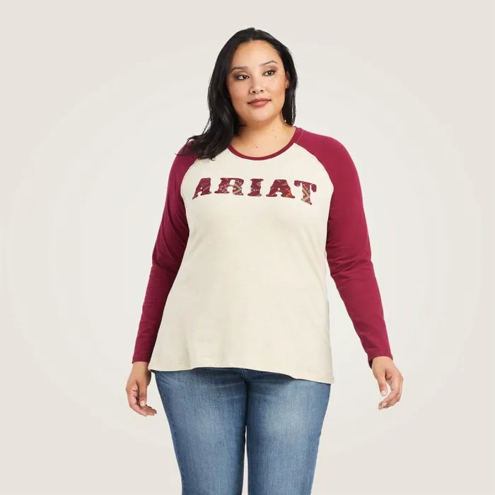 Women TShirts and Tops Ariat REAL Ariat Baseball Shirt Oatmeal Heatherbeet Red Women TShirts and Tops Ariat REAL Ariat Baseball Shirt Oatmeal Heatherbeet Red