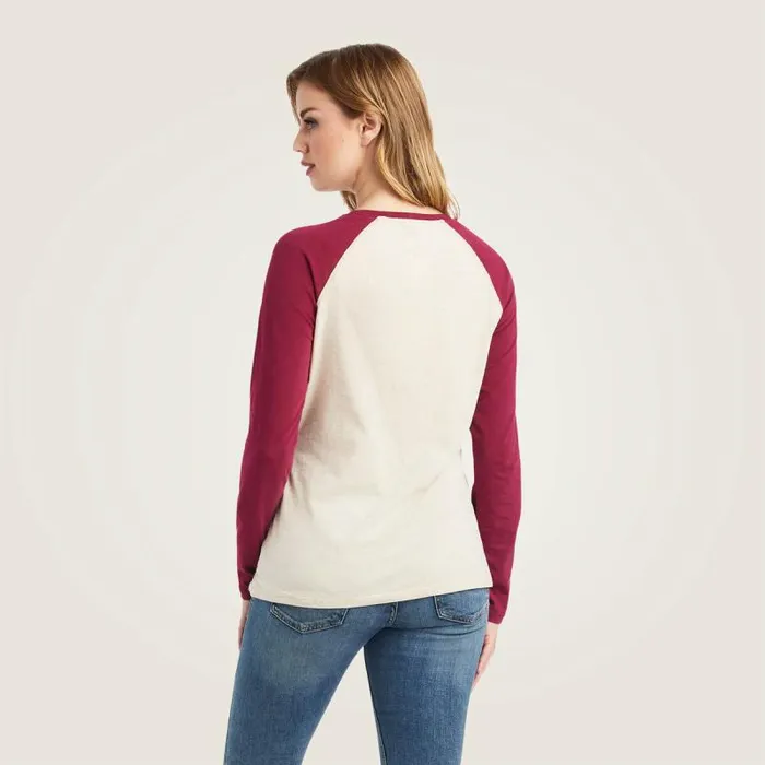 Women TShirts and Tops Ariat REAL Ariat Baseball Shirt Oatmeal Heatherbeet Red Women TShirts and Tops Ariat REAL Ariat Baseball Shirt Oatmeal Heatherbeet Red