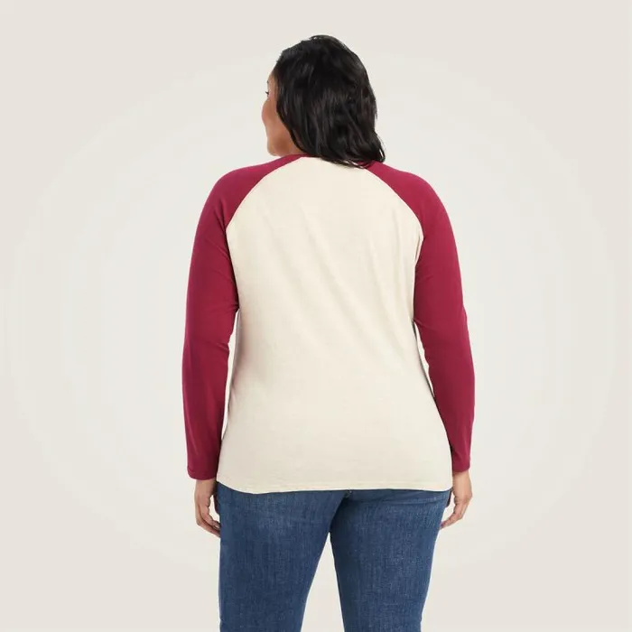 Women TShirts and Tops Ariat REAL Ariat Baseball Shirt Oatmeal Heatherbeet Red Women TShirts and Tops Ariat REAL Ariat Baseball Shirt Oatmeal Heatherbeet Red