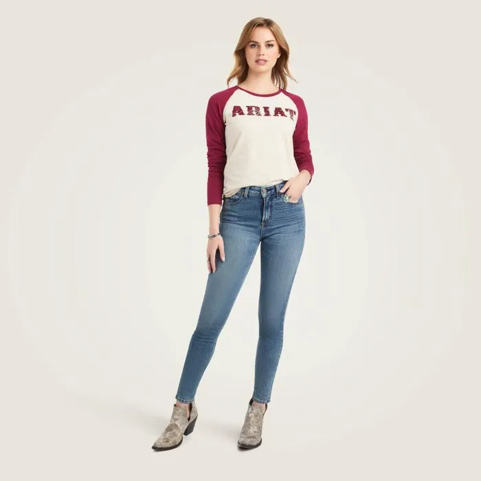 Women TShirts and Tops Ariat REAL Ariat Baseball Shirt Oatmeal Heatherbeet Red Women TShirts and Tops Ariat REAL Ariat Baseball Shirt Oatmeal Heatherbeet Red
