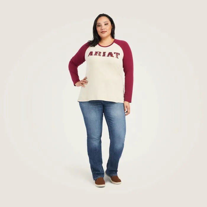 Women TShirts and Tops Ariat REAL Ariat Baseball Shirt Oatmeal Heatherbeet Red Women TShirts and Tops Ariat REAL Ariat Baseball Shirt Oatmeal Heatherbeet Red