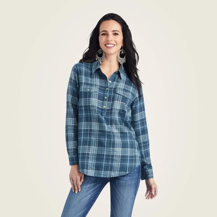 Women TShirts and Tops Ariat REAL Billie Jean Popover Shirt Lurex Plaid