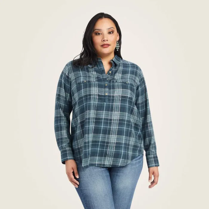 Women TShirts and Tops Ariat REAL Billie Jean Popover Shirt Lurex Plaid