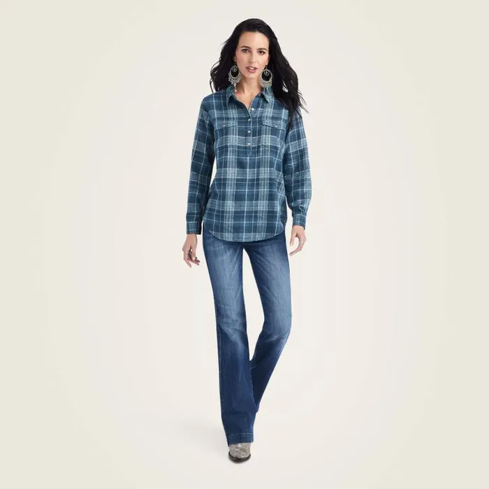 Women TShirts and Tops Ariat REAL Billie Jean Popover Shirt Lurex Plaid