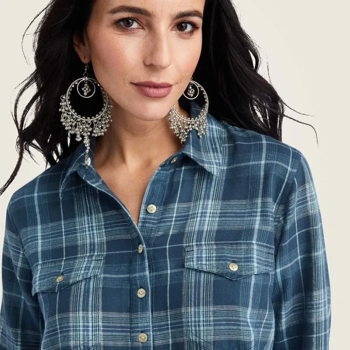 Women TShirts and Tops Ariat REAL Billie Jean Popover Shirt Lurex Plaid