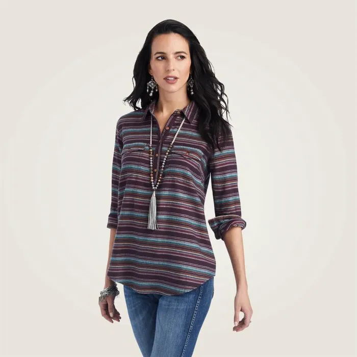 Women TShirts and Tops Ariat REAL Billie Jean Popover Shirt Roadside Stripe
