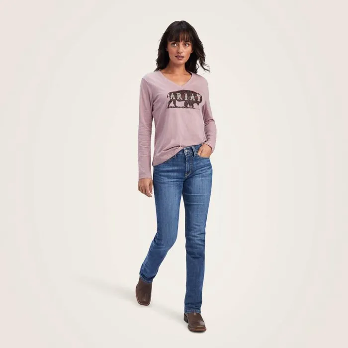 Women TShirts and Tops Ariat REAL Chest Logo Relaxed Tee Nostalgia Rose