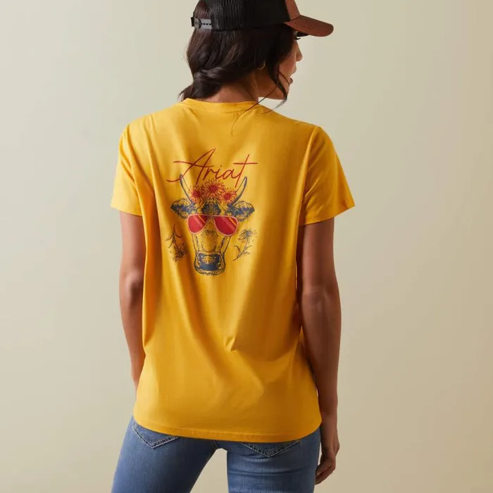 Women TShirts and Tops Ariat REAL Cool Cow Tee Yolk Yellow