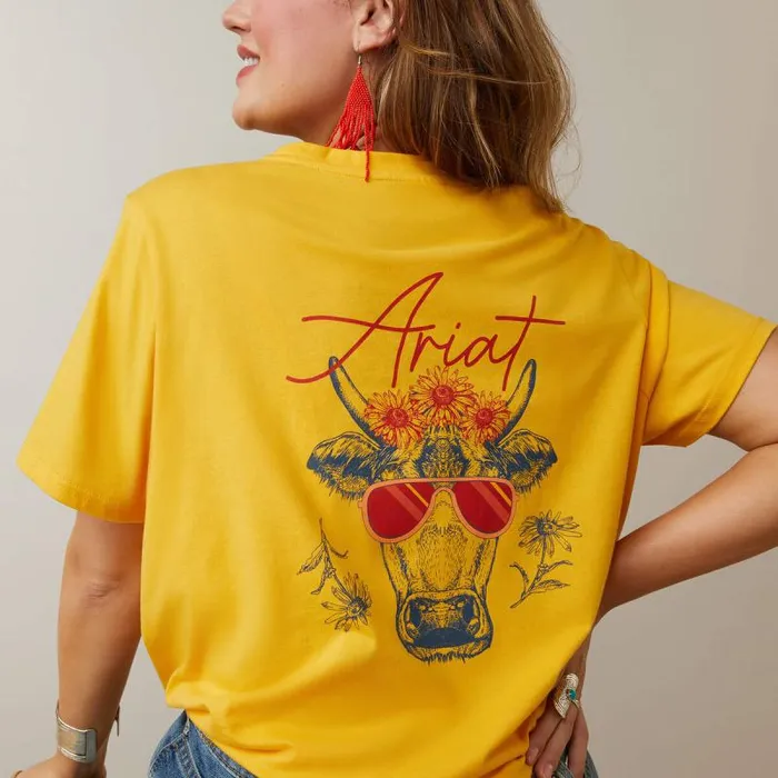 Women TShirts and Tops Ariat REAL Cool Cow Tee Yolk Yellow Women TShirts and Tops Ariat REAL Cool Cow Tee Yolk Yellow