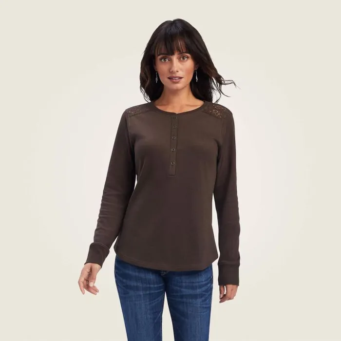 Women TShirts and Tops Ariat REAL Henley Shirt Brazil Nut